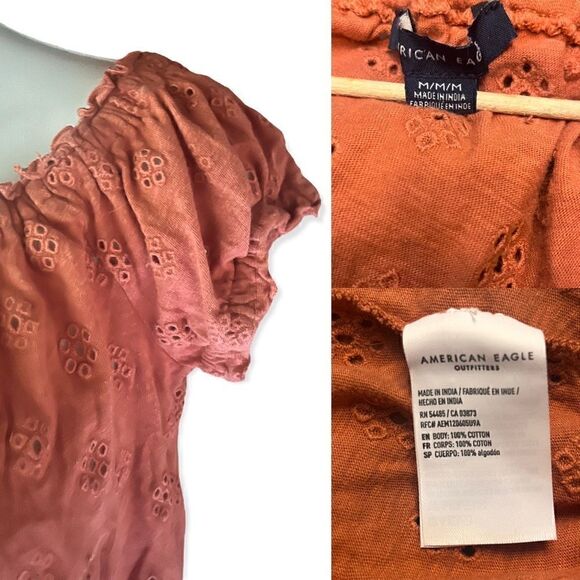 AMERICAN EAGLE PEASANT CROP EYELET TOP RUST SIZE M - Picture 8 of 8